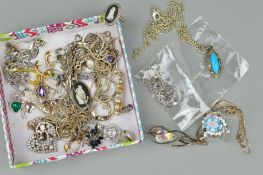 A SELECTION OF MAINLY SILVER JEWELLERY, to include a Wedgwood pendant and ring, a marcasite pendant,