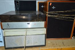 A VINTAGE PHILIPS 202 RECORD PLAYER, with two matching speakers, an Elizabethan reel to reel