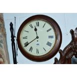 AN EARLY 20TH CENTURY OAK CIRCULAR WALL CLOCK, 30 hour movement replacement dial with Roman