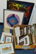 PICTURES, PRINTS, PHOTO FRAMES, etc, to include two oil abstract paintings, photo frames