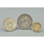 THREE COINS, to include two George III coins dated 1818 and 1836, together with a Victorian one