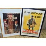 TWO FRAMED GERMAN WESTERN FILM POSTERS, starring Clint Eastwood 'Fur ein Handvoll Dollar' (fist full