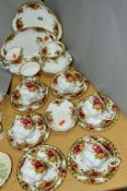 ROYAL ALBERT 'OLD COUNTRY ROSES' TEASET, to include teapot, cake plate, oval dish, milk jug, sugar