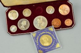 A CASED COIN SET OF 9/10 COINS (one missing), T V and shillings, Half crowns, two shillings, etc,