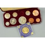 A CASED COIN SET OF 9/10 COINS (one missing), T V and shillings, Half crowns, two shillings, etc,