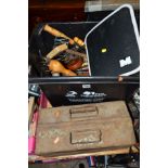 A METAL TOOLBOX, and a plastic box of tools including a Stanley No 4 1/2 plane