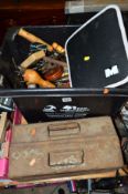 A METAL TOOLBOX, and a plastic box of tools including a Stanley No 4 1/2 plane