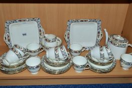 FENTON CHINA TEAWARES, 'Orchard' pattern, to include teapot, two cake plates, eleven cups (seven