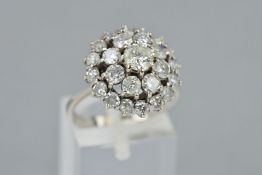 A MODERN LARGE BOMBE DESIGN ROUND DIAMOND CLUSTER RING, estimated total diamond weight 2.4ct, colour