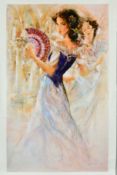 GARY BENFIELD (BRITISH 1965) 'LA PROMENADE' a hand embellished print on canvas 9/100 of woman in