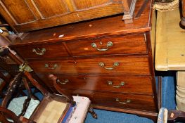 A GEORGIAN MAHOGANY AND SATINWOOD INLAID CHEST, of two short and three long graduating drawers