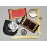 FIVE ITEMS, to include a late Victorian ivory hinged ruler, engraved J Brown 1887 Wolsingham, an