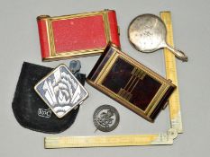 FIVE ITEMS, to include a late Victorian ivory hinged ruler, engraved J Brown 1887 Wolsingham, an