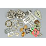A SELECTION OF BUCKLES, to include a pair of mother of pearl buckles, plastic buckles, one