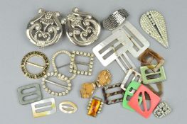 A SELECTION OF BUCKLES, to include a pair of mother of pearl buckles, plastic buckles, one