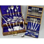 A VICTORIAN CASED SET OF SIX MOTHER OF PEARL HANDLED AND SILVER PLATED DESSERT KNIVES AND FORKS,