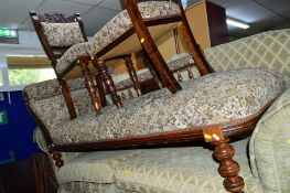 AN EDWARDIAN CHAISE LONGUE, together with two similar Edwardian chairs (3)