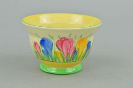 CLARICE CLIFF FOR NEWPORT POTTERY, a small footed bowl, 'Crocus' pattern, diameter 8cm, (two