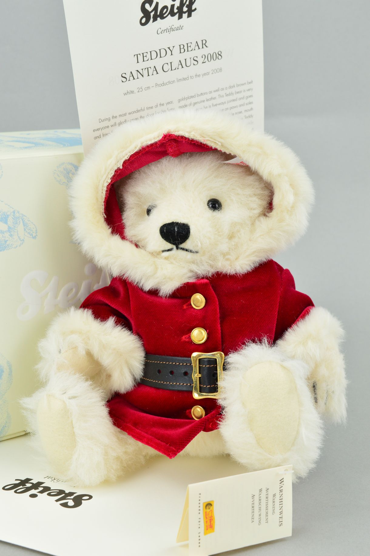 A BOXED LIMITED EDITION STEIFF 'SANTA CLAUS 2008' TEDDY BEAR, No 2610/2008, No 037252 white alpaca