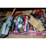 TWO TRAYS OF TOOLS, car parts and electrical parts and a socket set, etc (4)