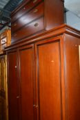A STAG MAHOGANY THREE DOOR WARDROBE, width 147cm x depth 60cm x height 202cm, together with a