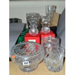 A SMALL PARCEL OF HIGH QUALITY CUT GLASS ITEMS, to include Royal Brierley pieces such as a rose