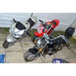 THREE 50CC MIDI MOTORS, one in the style of a Harley Davidson (three keys) (sd, sold as seen)
