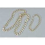 A CURB LINK NECKLACE AND BRACELET, both with spring release clasps, lengths 200mm and 640mm,