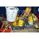 THREE TRAYS PLUS LOOSE HAND AND GARDEN TOOLS, including a Karcher B102 pressure washer (no lance),