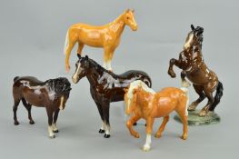 FIVE BESWICK HORSES, 'Stocky Jogging Mare' No.855, 3rd version (palomino), 'Rearing Welsh Cob' No.