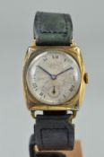 AN EARLY 20TH CENTURY 9CT GOLD ROLEX GENT'S WRISTWATCH, tonneau shape case measuring 29mm x 27mm,