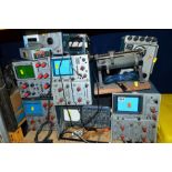 FIVE OSCILLOSCOPES (by Telequipment and Philips), a Meggar earth tester, a Levell RC oscillater, etc