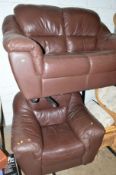 A BROWN LEATHER TWO PIECE LOUNGE SUITE