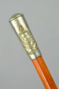 A WWII ERA/POST WWII SWAGGER STICK, with white metal top bearing the Royal Marines Crest