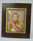 A SMALL ANTIQUE GLAZED WOODEN FRAME WITH A WHAT APPEARS TO BE A HAND PAINTED BUST PAINTING OF THE