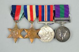 A SWING MOUNTED WWII GROUP OF MEDALS, 1939-45, France & Germany Stars, War medal (un-named as