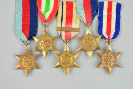 FIVE WWII STARS, to include 2 x 1939-45, Italy, Africa with 1st Army clasp, France and Germany