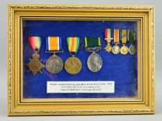 A GLAZED AND SEALED FRAME OF WWI AND LATER MEDALS AND MINIATURES, to CMT-2437 Pte J.J. Copper,