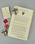 A FACSMILIE LETTER FROM D. EISENHOWER, regarding D-Day, small Church Prayer card and shoulder