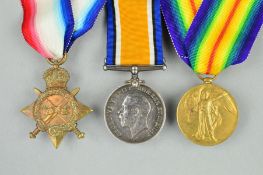 A WWI 1914-15 STAR TRIO OF MEDALS, correctly named to 14498 Pte. A.J. Field, 18th Hussars