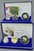 A 2004 SILVER PIEDFORT PROOF THREE COIN SET, together with a 2003 silver Piedfort three coin set