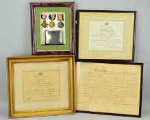 A SUPERB FRAMED GROUP OF MEDALS AND CERTIFICATES RELATING TO THE SERVICE IN WWI, of 2nd/Lt O.F.B.