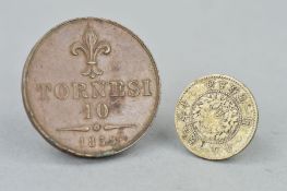 ITALY 1859 TEN TORNESI, 37.5 diameter, approximate weight 29.8 grams, together with China Dragon &