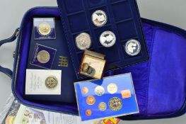 A BLUE CASE CONTAINING THREE ROYAL MINT GIBRALTAR SILVER PROOFS, a 1980 silver proof Queen Mother