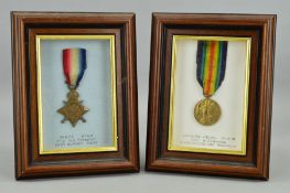 TWO SMALL GLAZED FRAMES CONTAINING WWI 1914-15 STAR, frame states its named to 10871 Pte A.E.