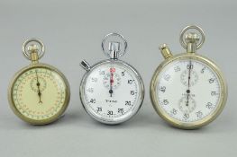 THREE MILITARY ISSUE/STYLE STOPWATCHES, two with military markings, one unmarked, (T.I.M.) (Crown