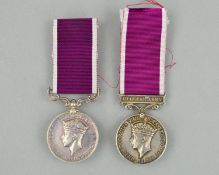 TWO GEO VI CROWNED HEAD ARMY LONG SERVICE MEDALS, named to 2321967 possibly Cpl ? (medal is damaged)