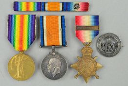 A WWI 1914 STAR & BAR TRIO OF MEDALS, together with War Service rendered badge (7787?) and wearing