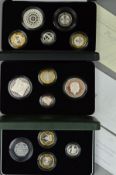 THREE ROYAL MINT PIEDFORT PROOF SILVER COIN SETS, to include a 2005 four coin Piedfort set, a 2007