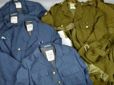 A LARGE BOX CONTAINING A NUMBER OF MILITARY UNIFORMS, etc, to include No.1 dress RAF jacket, but